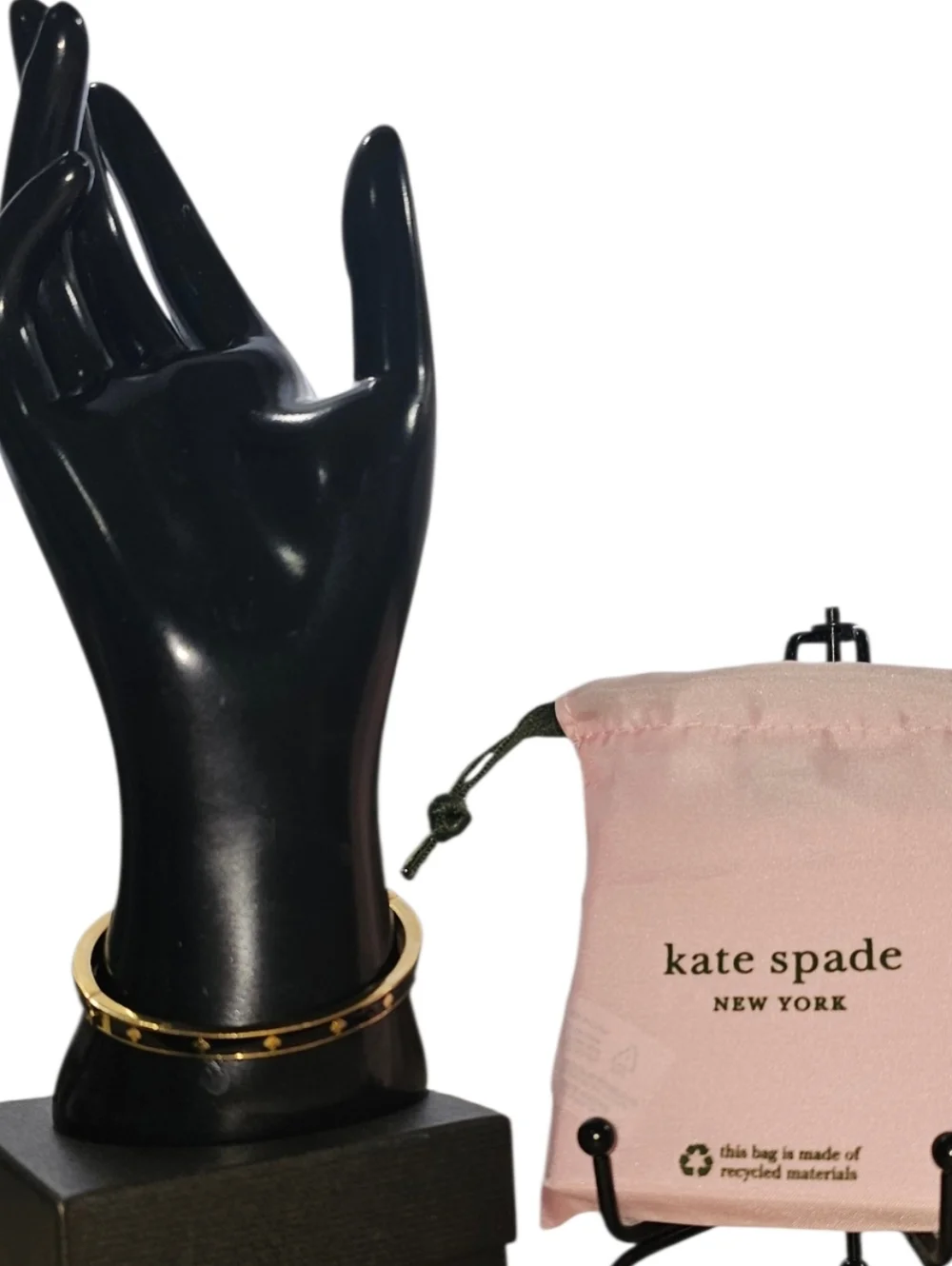 Kate Spade New York Black Enamel Spade Hinged Bangle Bracelet Gold Tone - Picture 6 of 7